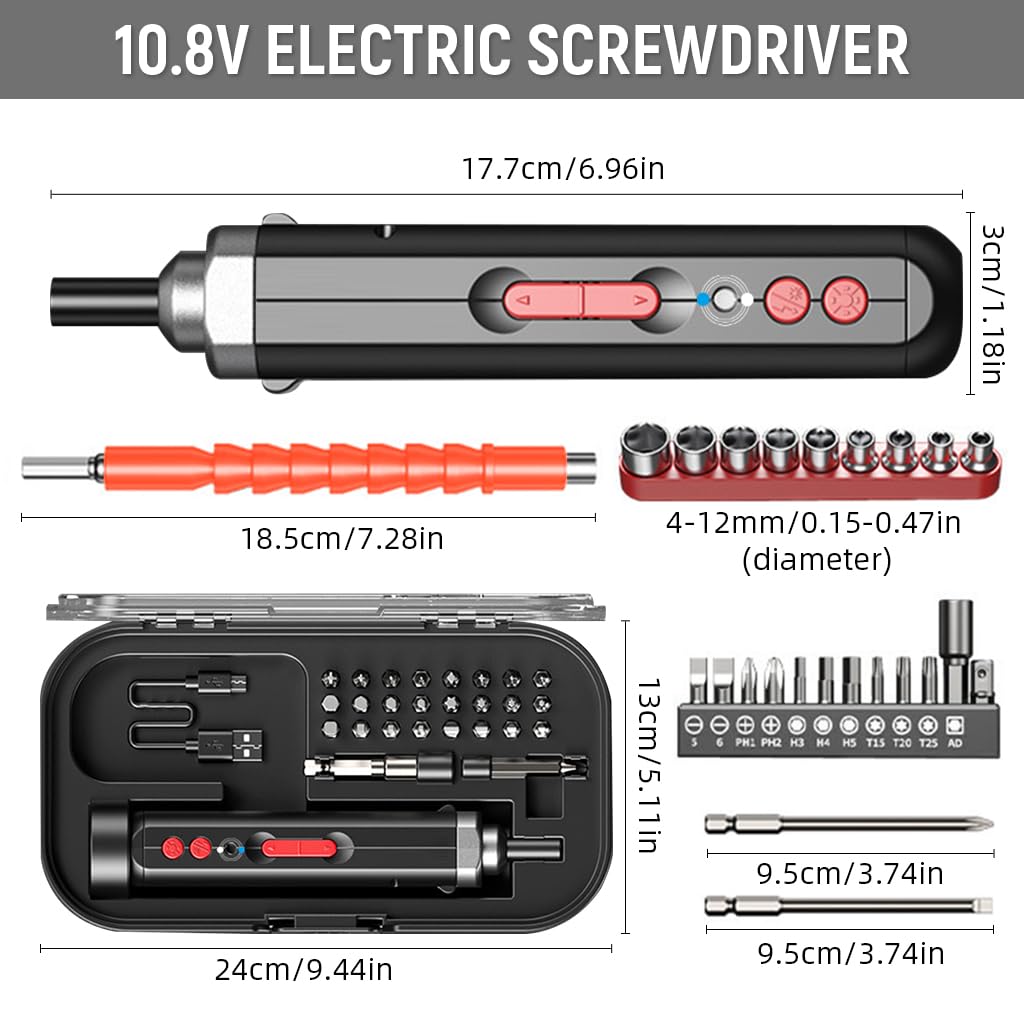 Serplex Electric Screwdriver Kit with 10.8V Power and Bidirectional Rotation for DIY | Includes Full Bit Set and Portable Case