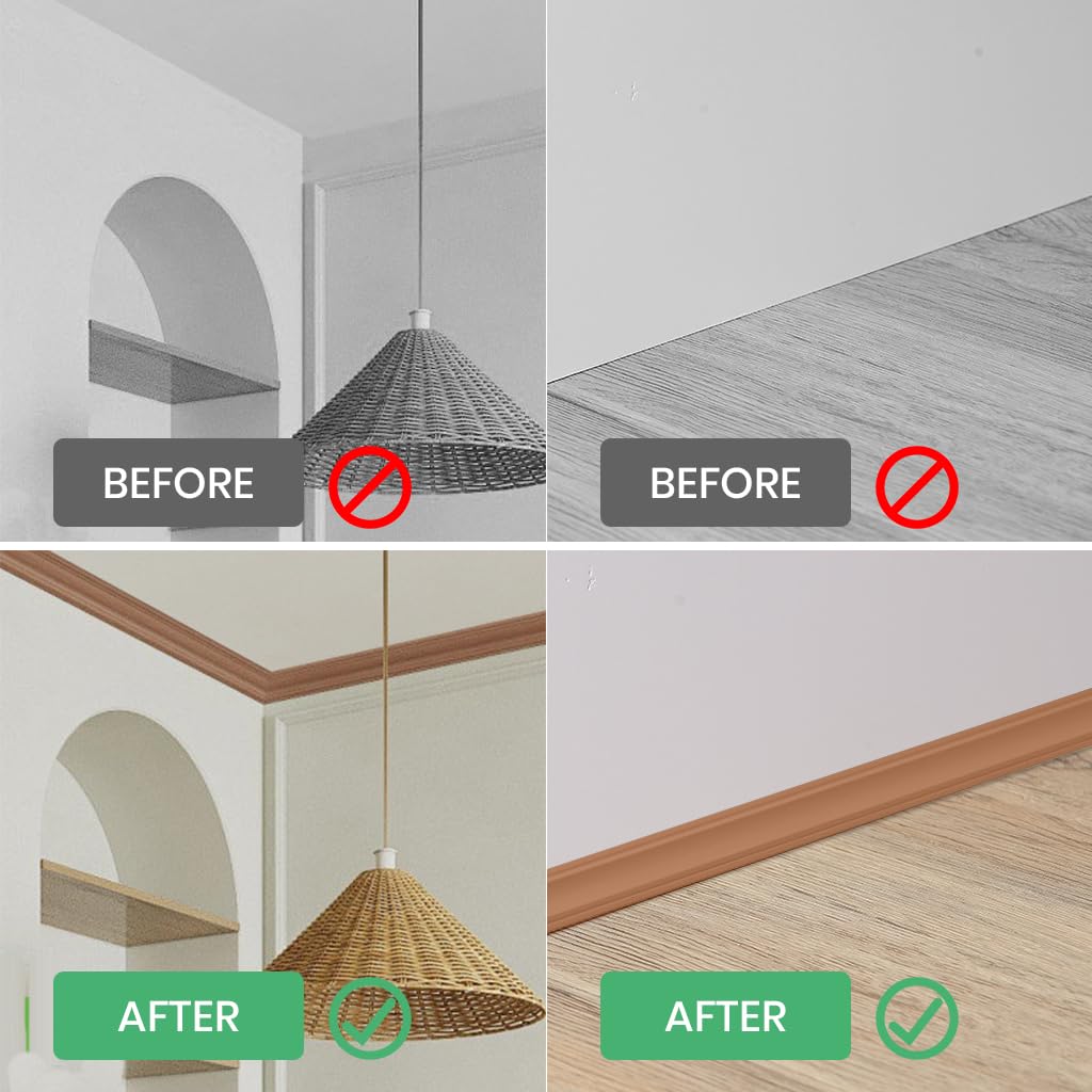HASTHIP Internal Corner Line Trim for Wall to Ceiling Finishing with Peel and Stick 6.6ft Brown | Flexible Synthetic Rubber Molding