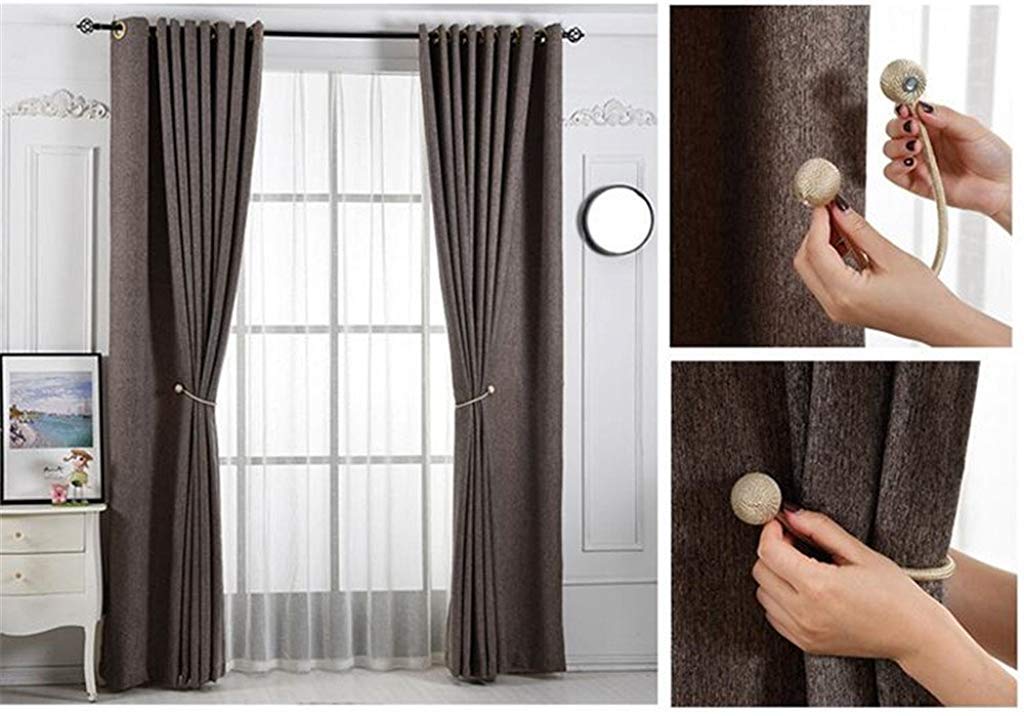 HASTHIP Polyester Solid Curtains for Home and Office with 16in Rope and Strong Magnetic Closure | Coffee Pack of 2