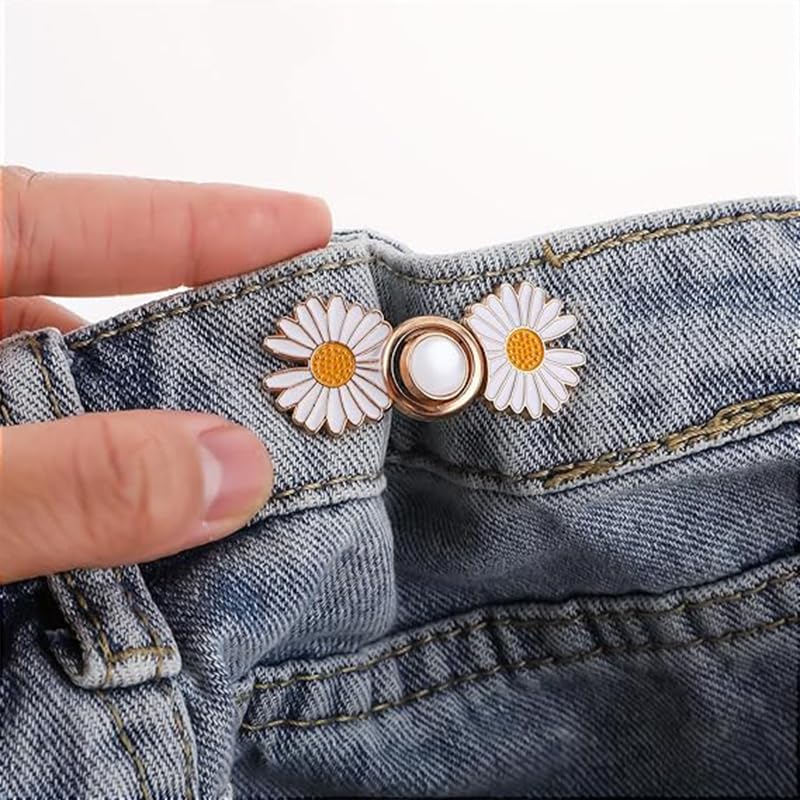 ZIBUYU® 12 Set Jeans Daisy Waist Adjusters, Flower Alloy Waist Adjusters for Trousers, Loose-Fitting Jeans Waist Buttons, No Sew Side Adjusters, Waist Tighteners for Oversized Pants, Jeans, Skirts