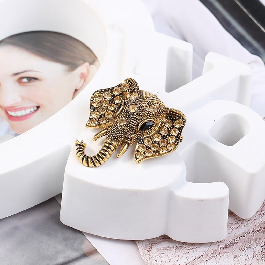 SANNIDHI Creative Elephant Brooch Pins for Robe/Gown/Shawl,Heavy Duty Zinc Alloy Unisex Vintage Brooch for Women Men-Golden