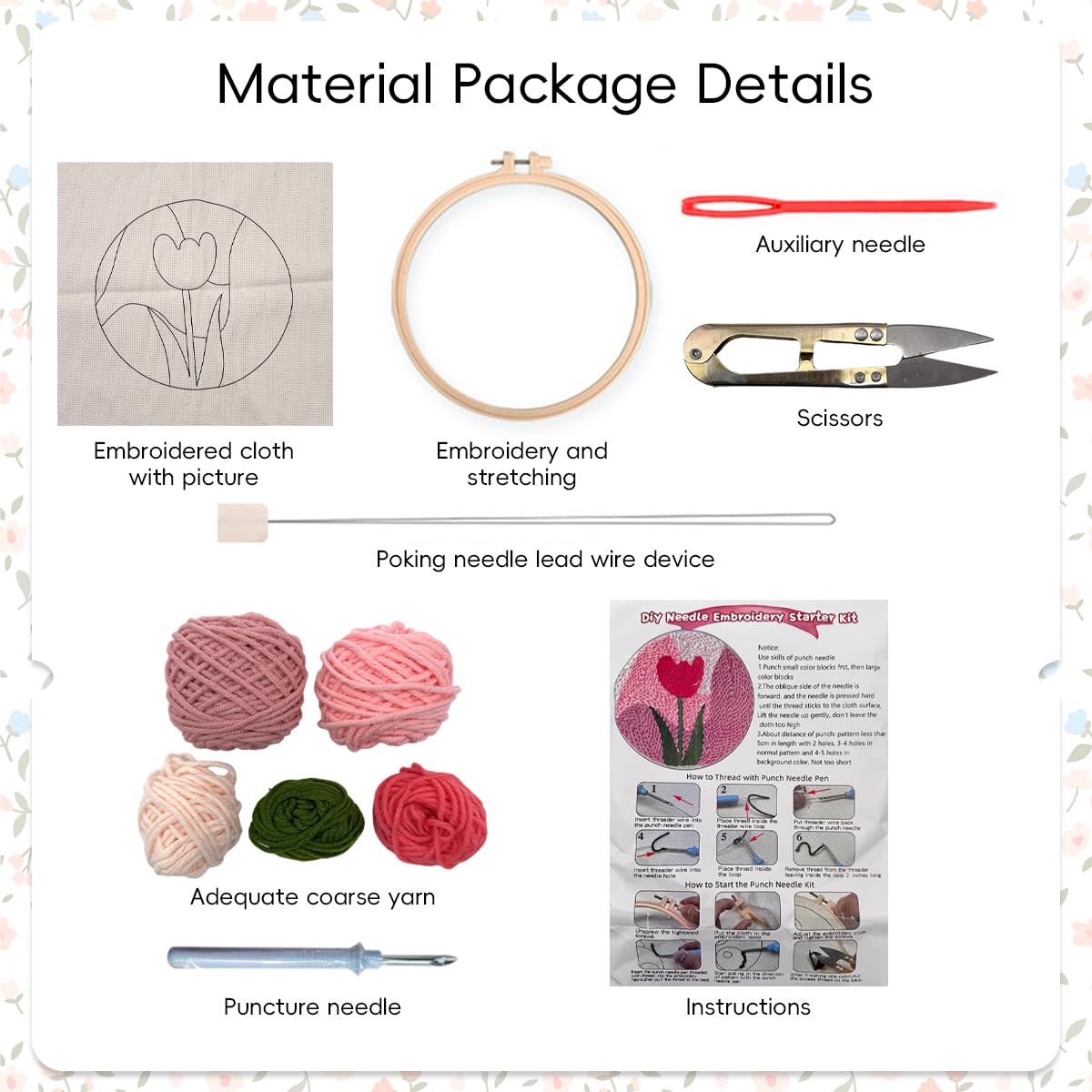 PATPAT DIY Punch Needle Art Kit for Beginners with 20x20cm Hoop and Embroidery Needles Tutorial
