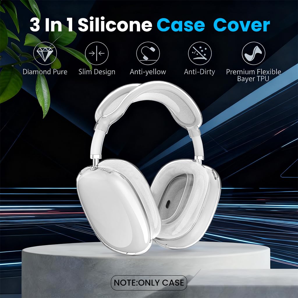 ZORBES Silicone Case Cover for AirPods Max featuring Clear TPU Earcup and Headband Protection