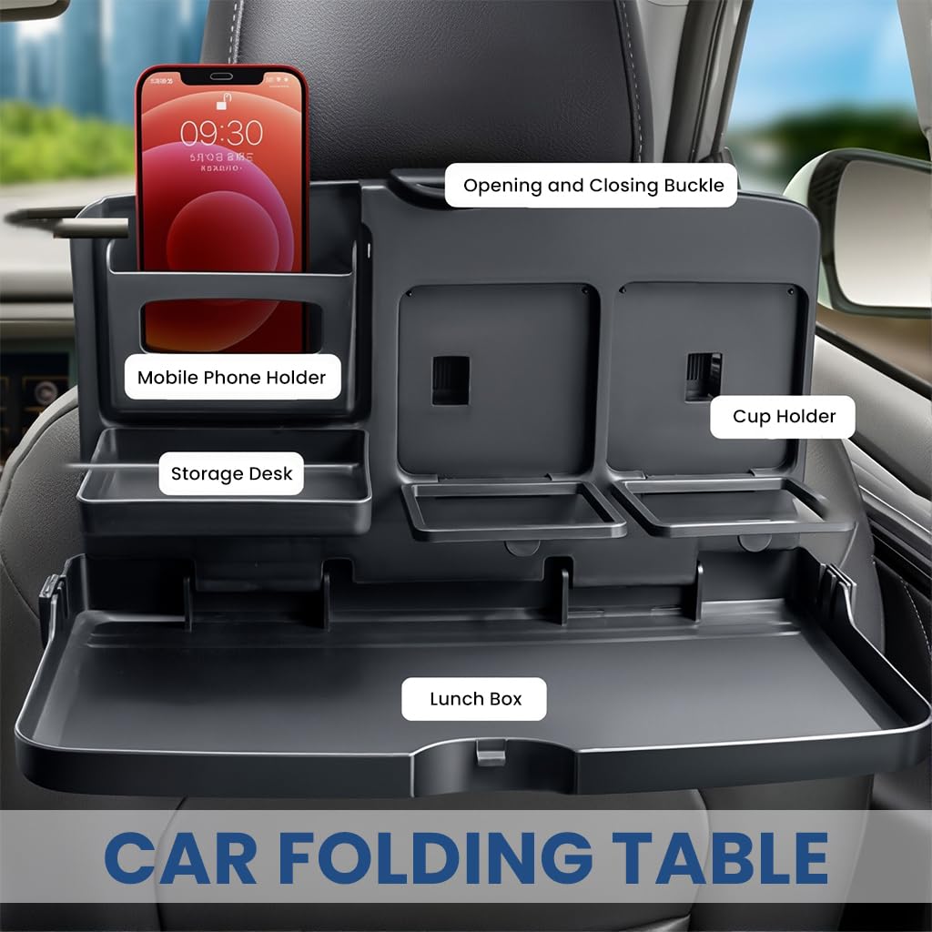ZIBUYU Car Folding Table for Backseat Use with Adjustable Height & Angle | 34x20x3.5cm ABS Tray