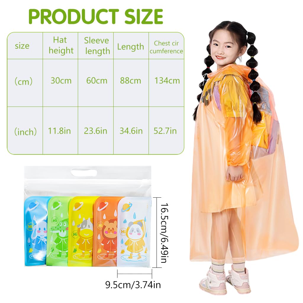 PATPAT® 5Pcs Kids Rain Coat Travel Disposable Rain Coat Color Transparent PVC Hooded Rain Coat Emergency Rain Ponchos for Kids Students Outdoor Rain Coat for Camping, Hiking, Traveling