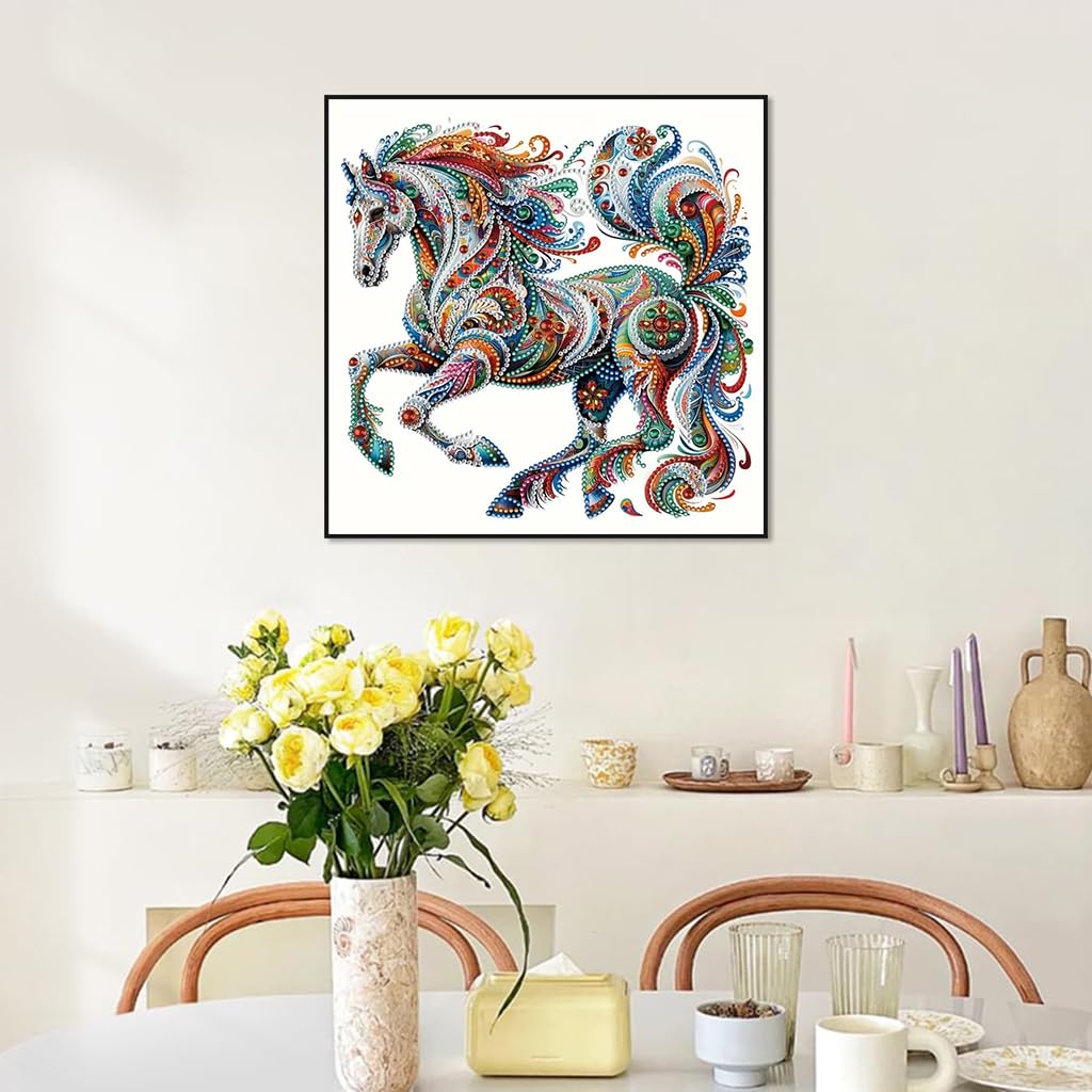 HASTHIP® 5D Diamond Painting Kit - Three-dimensional Diamond Painting, Aesthetic Dazzling Diamond Painting Home Decor DIY Diamond Painting Art Kit with Accessories and Tools, 12x12 Inches (Horse)
