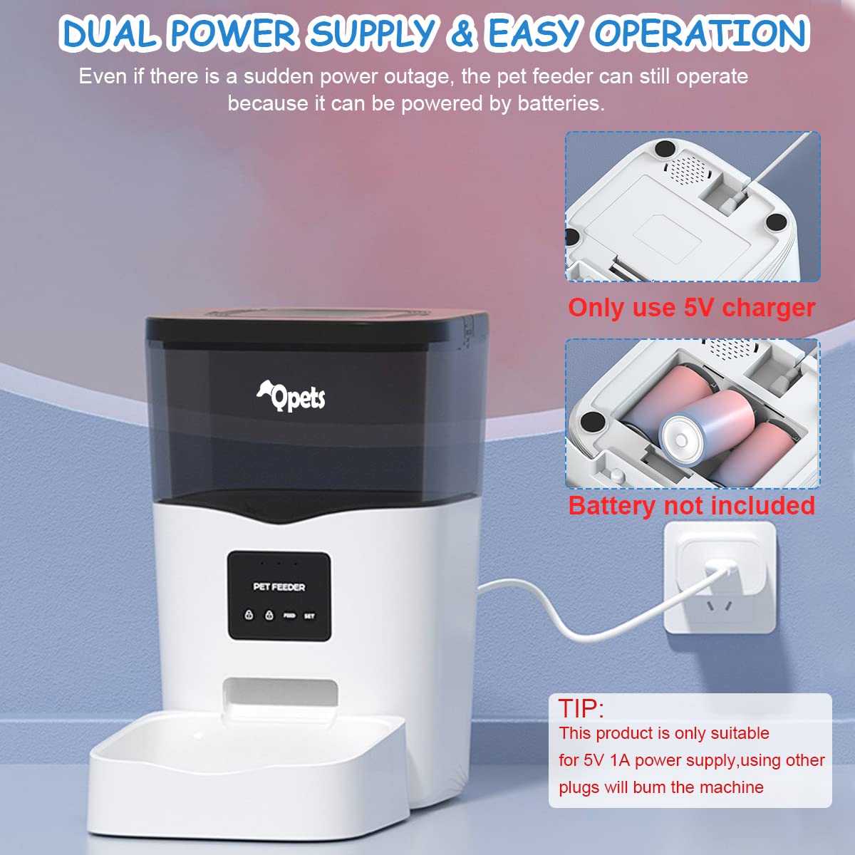 Qpets Automatic Pet Feeder with WiFi App Control and Portion Timer | 3L Plastic Dispenser