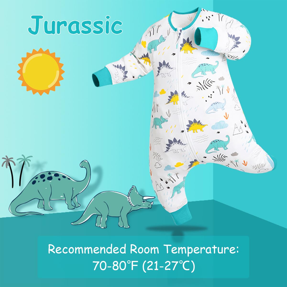 SNOWIE SOFT Baby Sleepsuit Sleeping Bag with Dual Head Zipper 80cm 100% Cotton for 18–36 Months | Dinosaur Print Pajamas