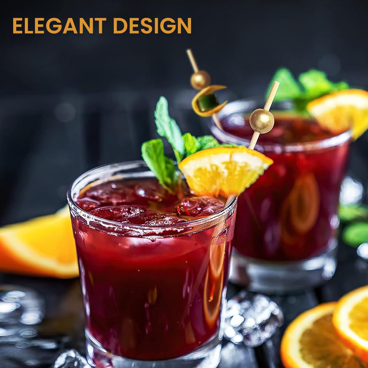 Supvox Fruit Picks for Parties and Appetizers featuring Golden Bead Design | 100 pcs 4.7 in Bamboo