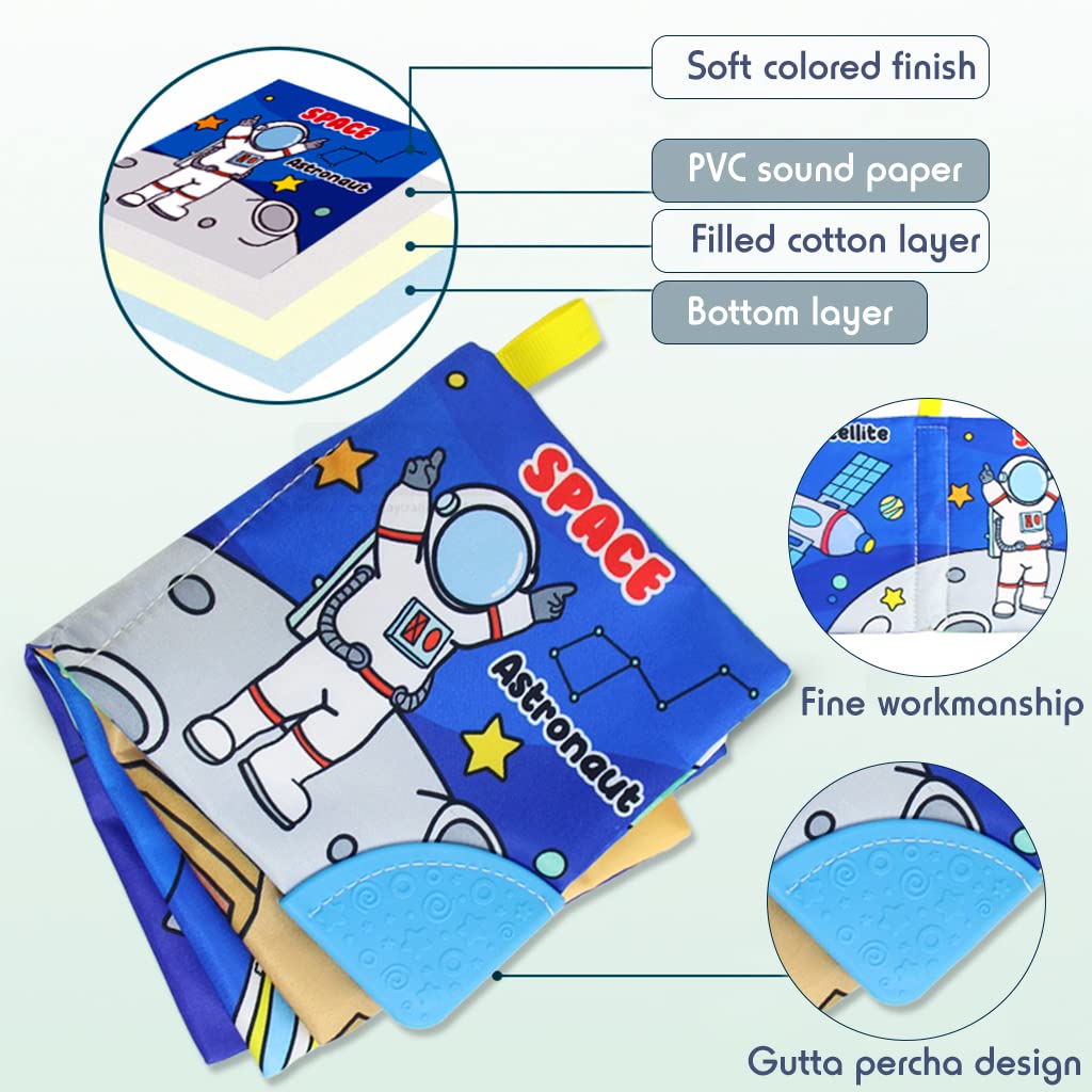 SNOWIE SOFT Baby Cloth Books Set for Early Learning with Silicone Teether | 6 Themes for 3–12 Months