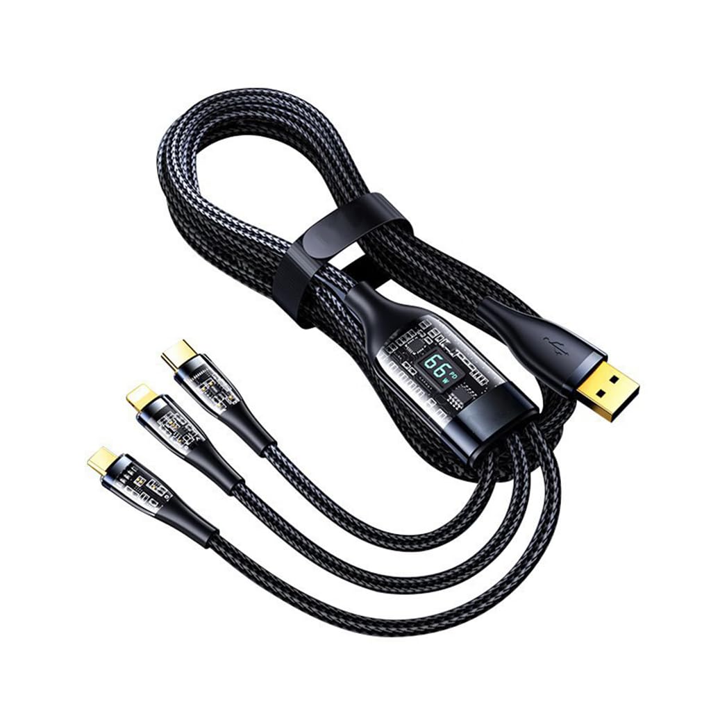 Verilux® 3 In 1 USB Charging Cable, Heavy Duty 66W Fast Charging Cable Cord With Type C/Light-ning/Micro, LED Display Multi Chubby Cable USB Charging Cable for Iphone/Ipad/Tablets/Samsung Galaxy