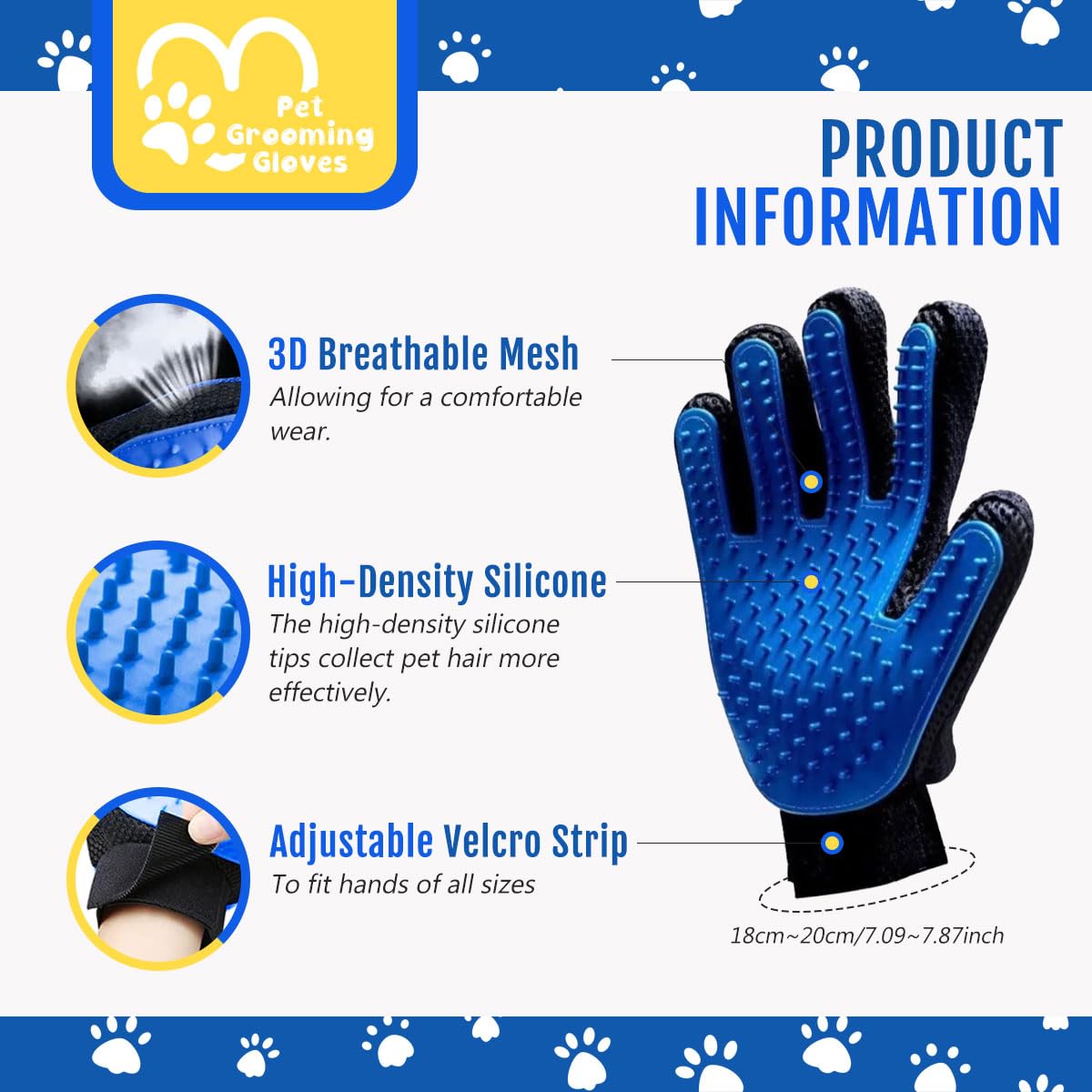 Qpets Cat Grooming Glove for Shedding with Double Sided Soft Bristles & Massage Side | Pet Hair Remover for Cats and Dogs