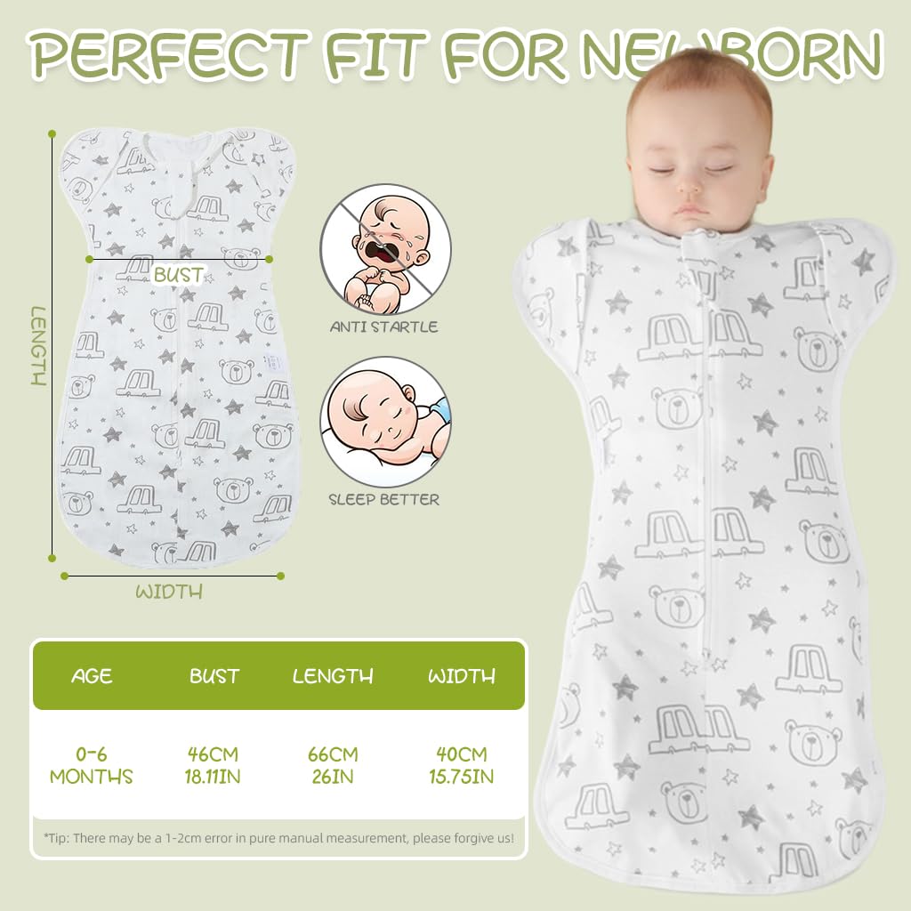 SNOWIE SOFT Baby Swaddles for Newborns, 100% Cotton Baby Swaddle Wrap for Newborns Arms Up Baby Sleeping Blanket Zipping Baby Sleeping Bag Newborn Sleep Sacks for Startle Reflex for Baby 0-6 Months