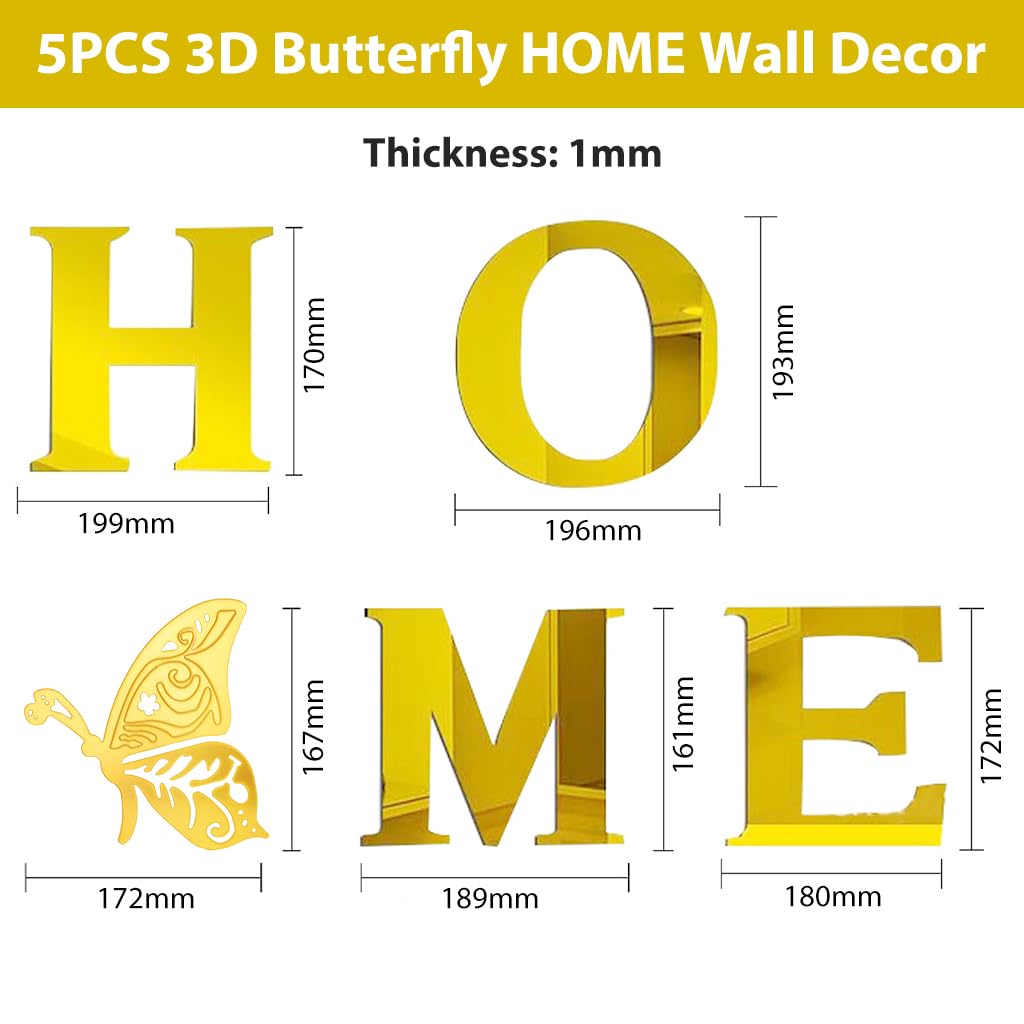 Supvox Home Wall Sticker for Living Room Decor with 3D Butterfly Design | Golden 5 Pcs