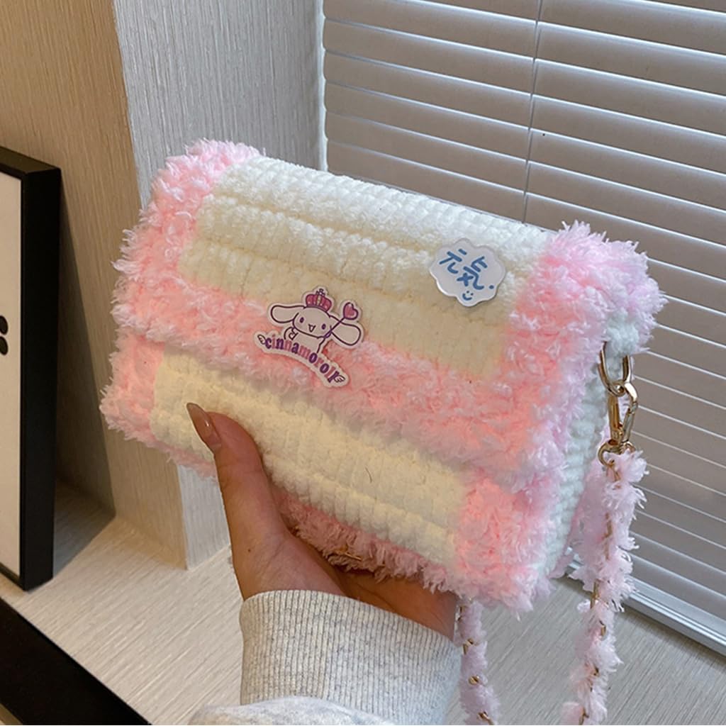 HASTHIP Plastic Mesh Canvas Sheets for DIY Kawaii Cinnamoroll Bag with Chenille Yarns | Embroidery and Crochet Craft Kit