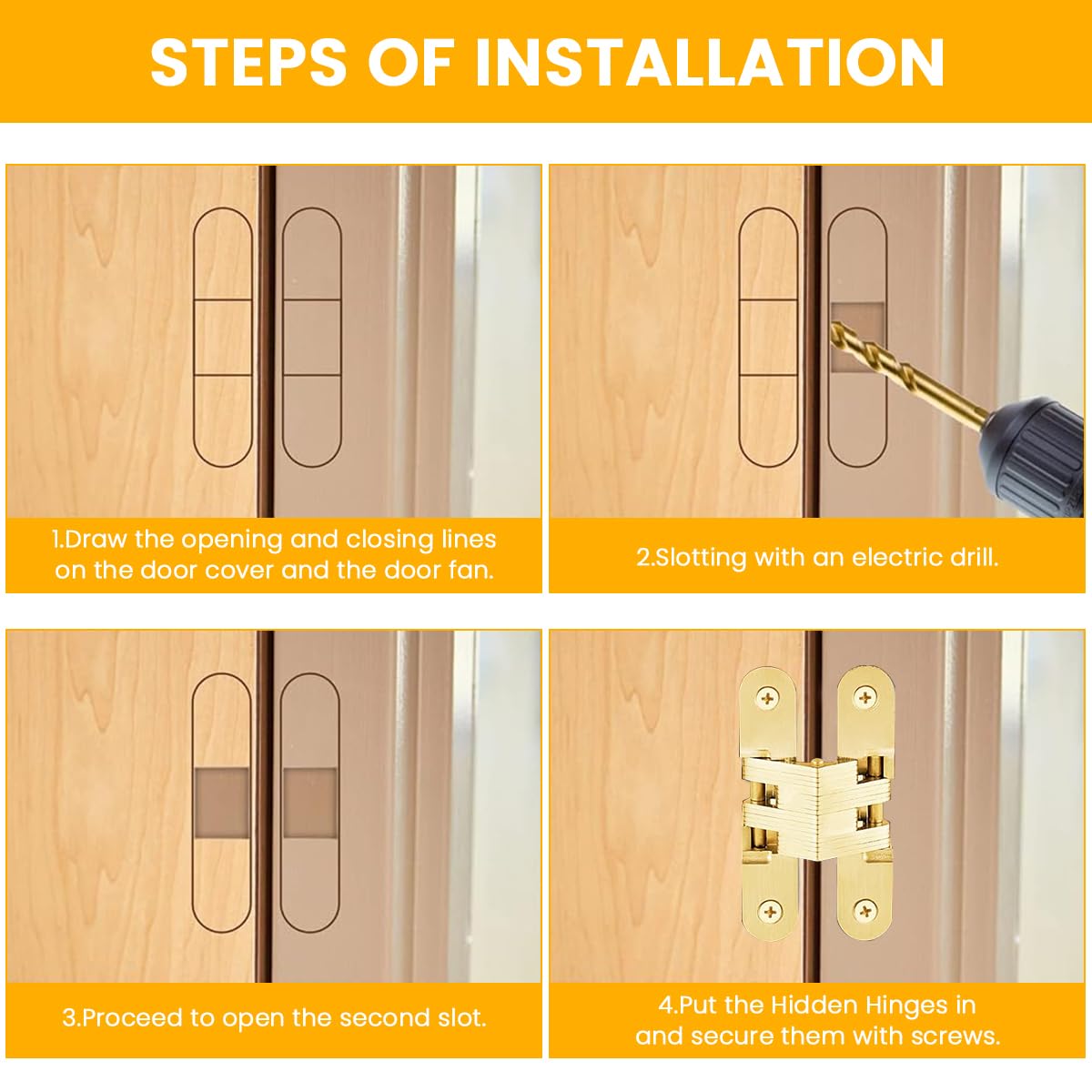 Serplex Furniture Cabinet Invisible Embedded Hinges for Wooden Doors | 12PCS Zinc Alloy Golden