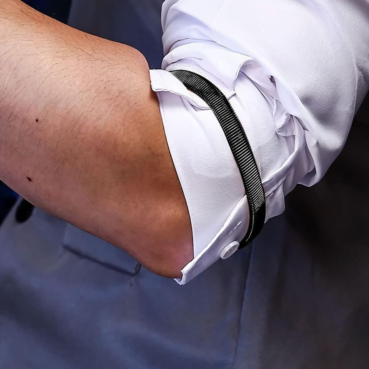 GUSTAVE Shirt Sleeve Garters for Men and Women with Stretchy Metal Band Black 2 pcs