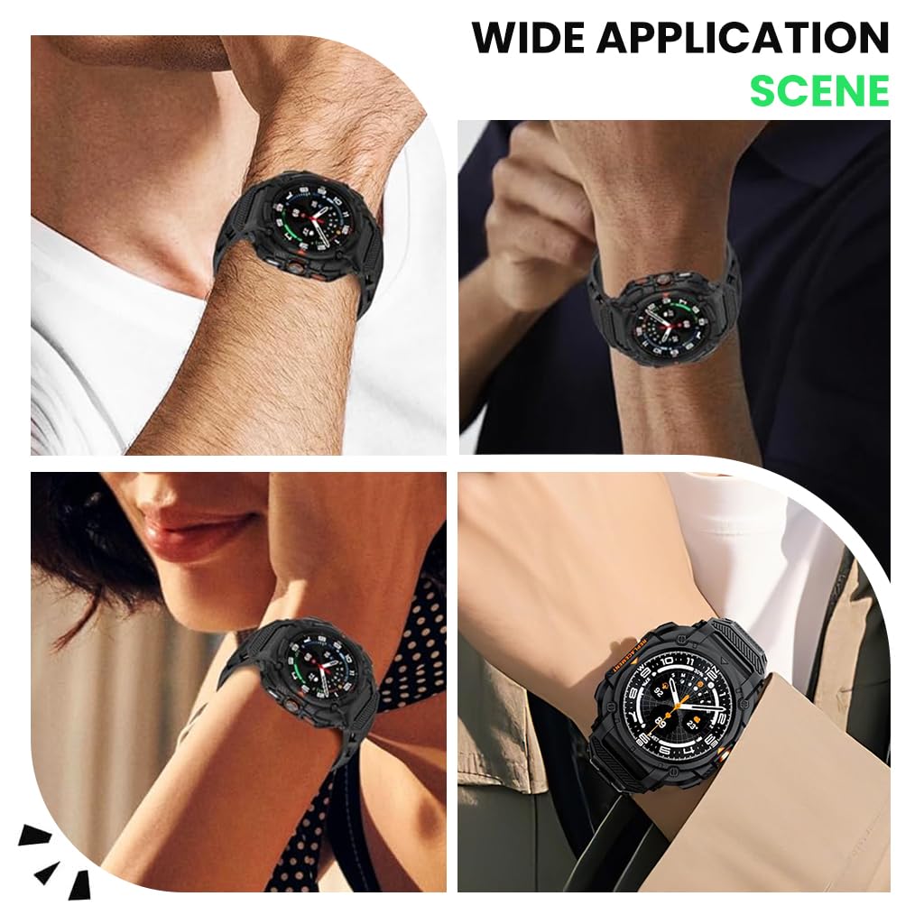 ZORBES Compatible Watch Band for Galaxy Watch Ultra 47mm with Integrated Case Design | Rugged TPU Waterproof Sport Strap in Black