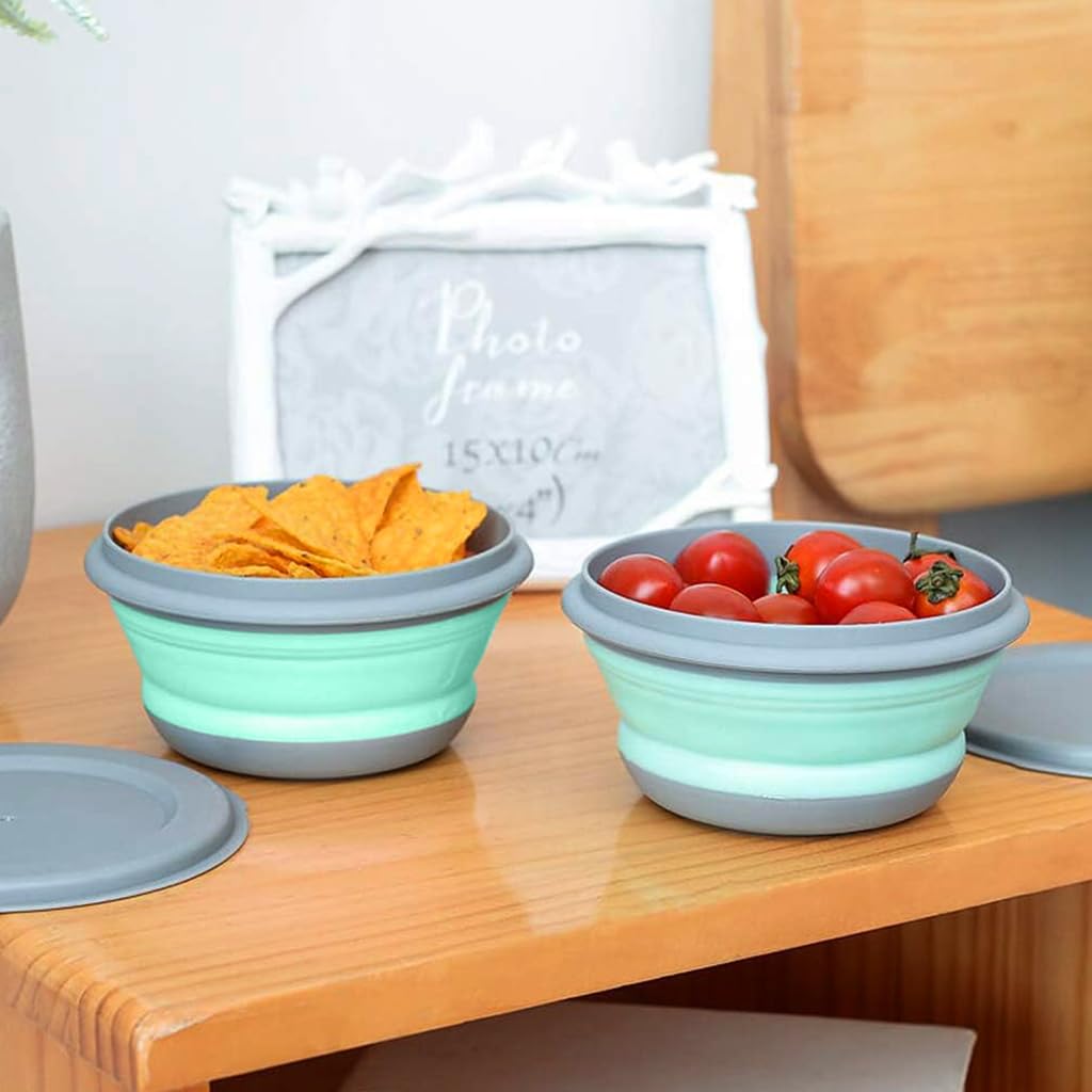 HASTHIP Collapsible Bowl Set for Camping and Travel featuring Leak Proof Lids and 3 Sizes 300ml 650ml 900ml