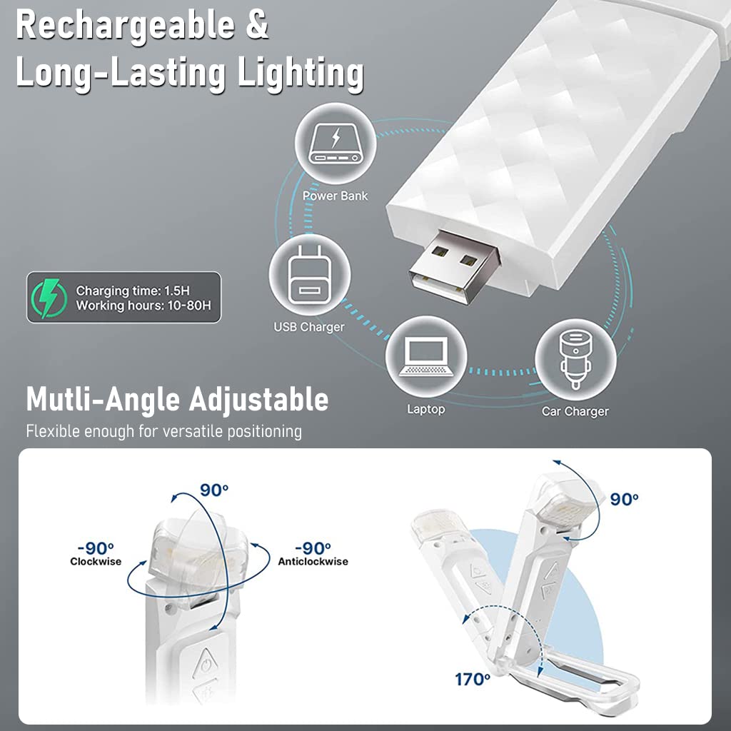 ELEPHANTBOAT® Portable USB Rechargeable Book Light for Reading in Bed with 3 Colors, 5 Brightness Levels, and Clamp, Perfect for Nighttime Reading of Books, Magazines, and Tablets.