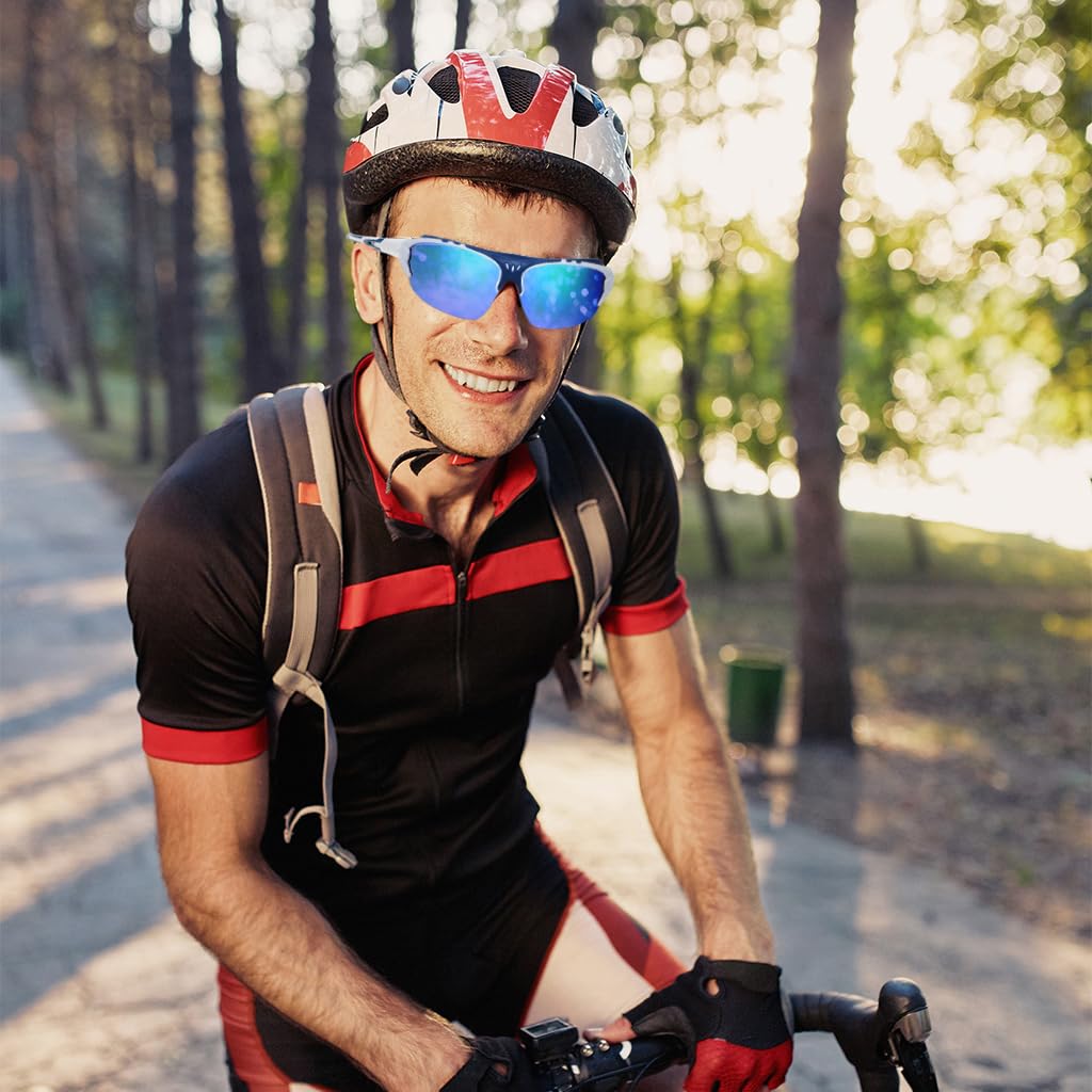 PROBEROS Riding Sunglasses for Men with HD Polarized Blue Lenses and Ergonomic Fit | Includes Case and Cleaning Set