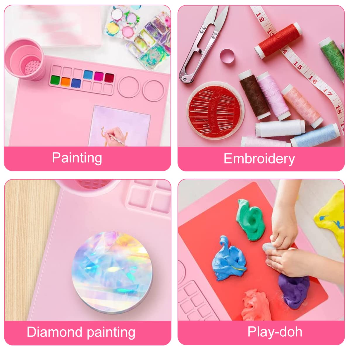 HASTHIP 50 * 40cm Silicone Craft Mat for Painting Play Doh and Clay for Kids, Non-Stick Multipurpose Silicone Sheet with Cleaning Cup and Palette for Arts and Crafts, Painting, Resin Casting