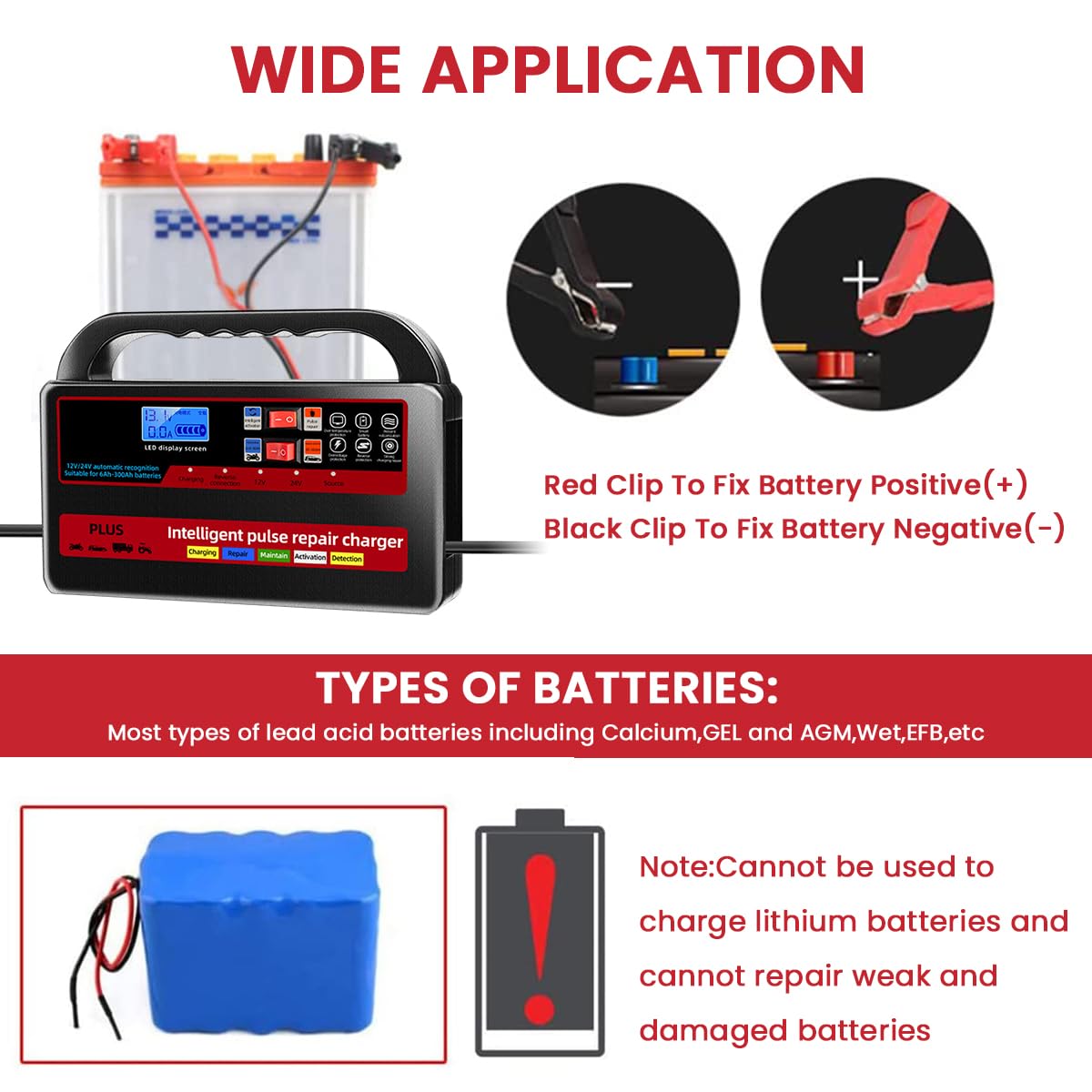 STHIRA Intelligent Pulse Battery Charger for 12V and 24V Lead Acid Batteries | LCD Display and Auto Shut Off