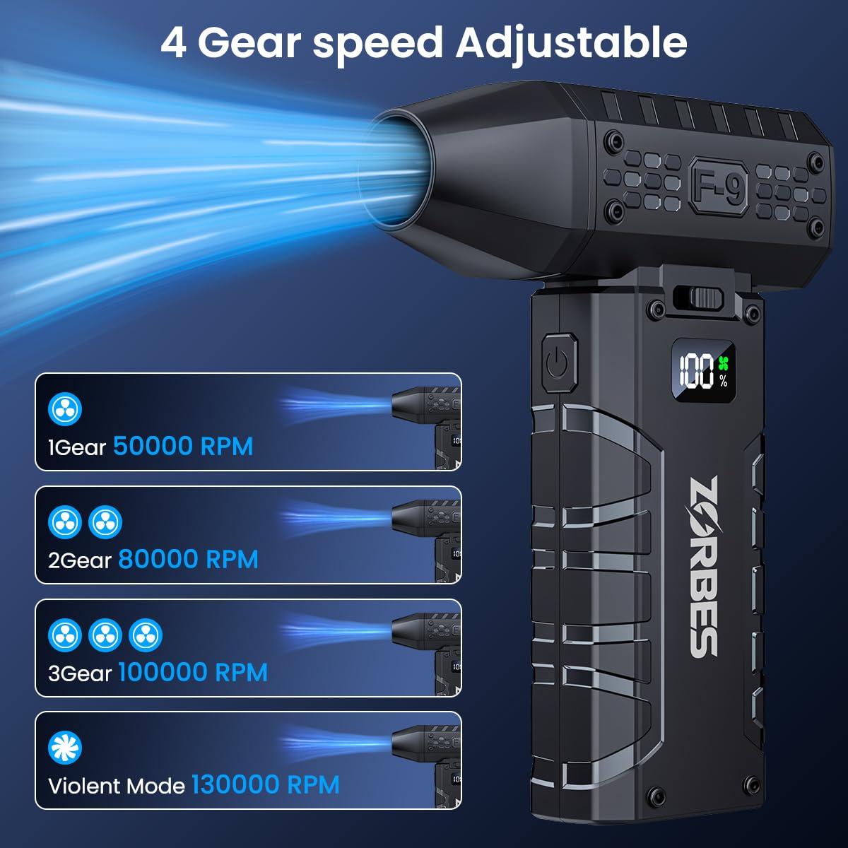 Supvox Air Duster for Car and Computer Cleaning with LCD Display and 130000 RPM Motor | Portable USB Cordless Blower Featuring Built‑in LED Light