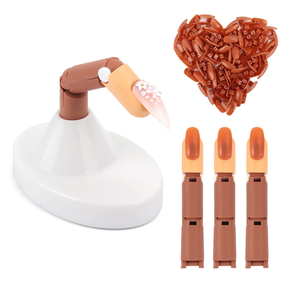 MAYCREATE Nail Art Practice Fake Finger Model Set with 3 Action Fingers and 80 Nails | Flexible ABS Design for Beginners