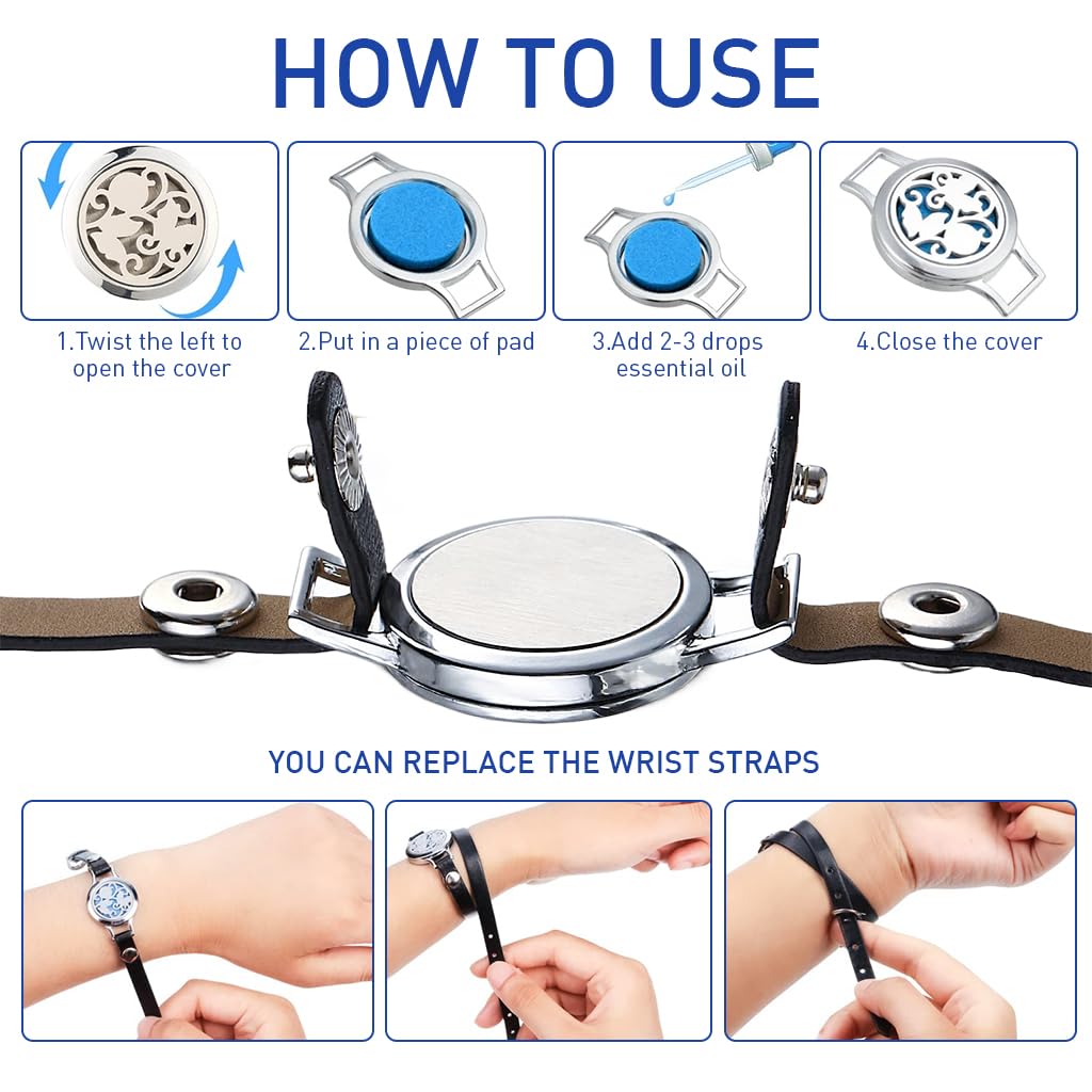 HANNEA Aromatherapy Essential Oil Diffuser Bracelet with Life Tree Locket | Adjustable PU Leather Gift for Women