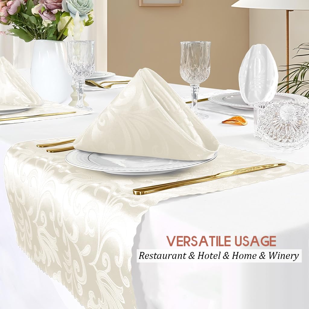 HASTHIP Kitchen Napkins for Dining and Parties with Elegant White Jacquard Design 19x19 in | Washable Reusable Polyester