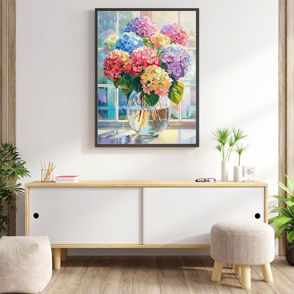HASTHIP Diamond Painting Kits for Adults with Full Drill 12x16 in Canvas | DIY Hydrangea Art Craft for Wall Decor and Gifts