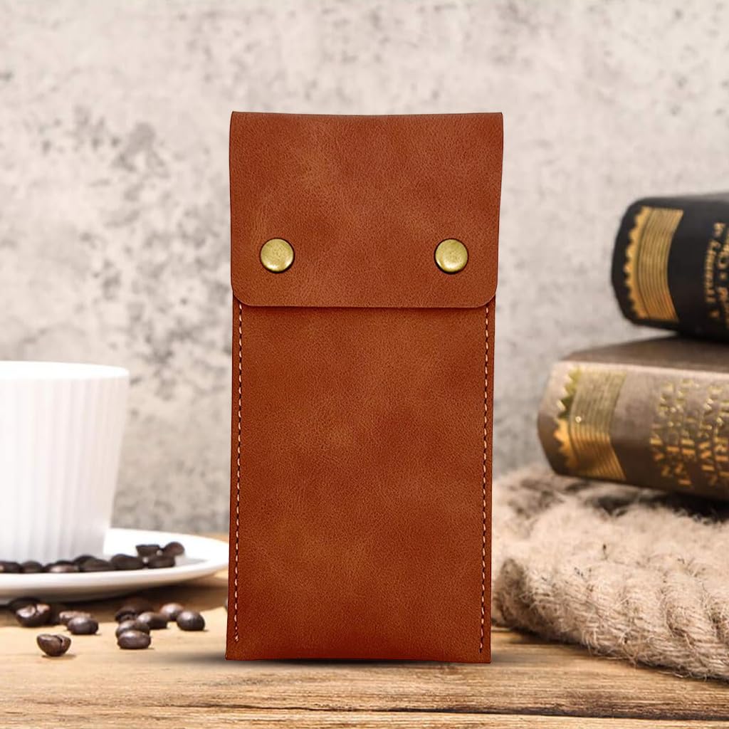 ZORBES Leather Storage Pouch for Watches and Jewelry with Snap Button Closure 15.5x7.6cm Brown