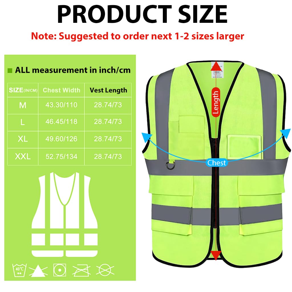 Serplex Reflective Safety Vest for Construction and Warehouse Crews featuring Zip Front and Multi Pockets | Quick Dry Mesh Green XXL