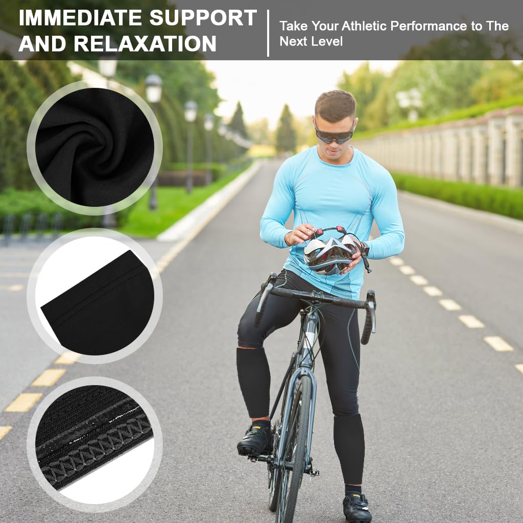 Proberos Calf Compression Sleeves for Running and Cycling with Anti Slip Silicone Strap | Ice Silk Breathable Black 1 Pair