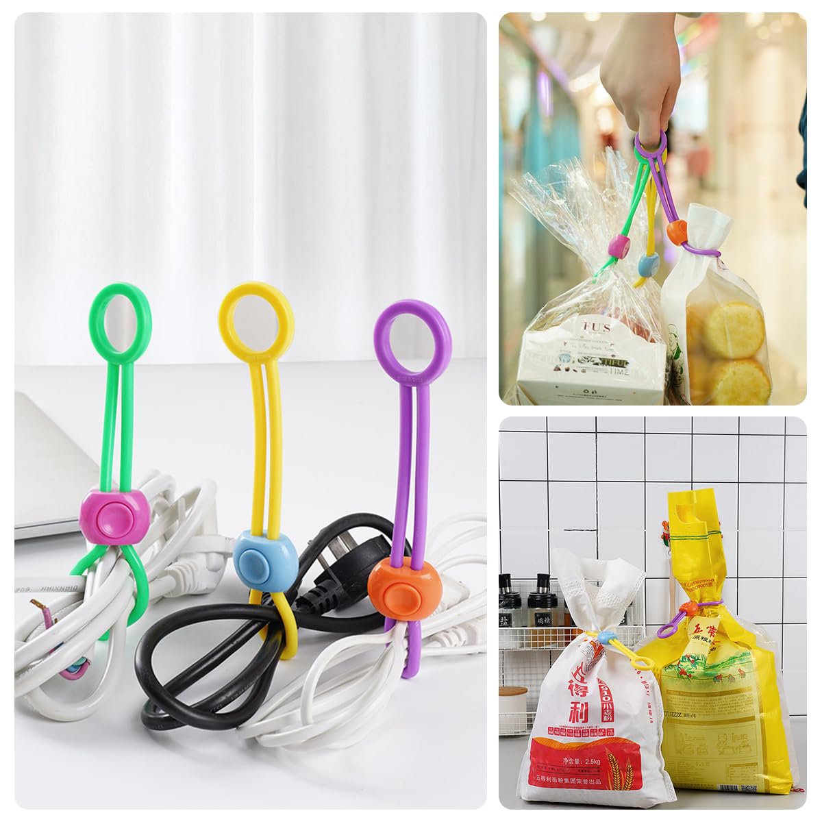 ZIBUYU Clips for Packet Sealing with Sliding Clip Design 10pcs Colorful TPE Straps