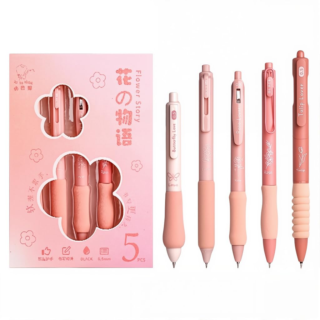 Zibuyu Click Pens for Students with Cushion Foam Grips 5 Pcs Black Ink | Smooth Writing