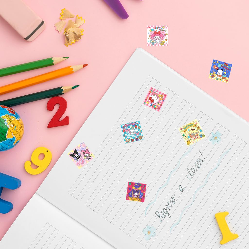 HASTHIP Sanrio Stickers for DIY Decoration featuring 500 pcs set and 8 character designs | Cute decals for kids and fans