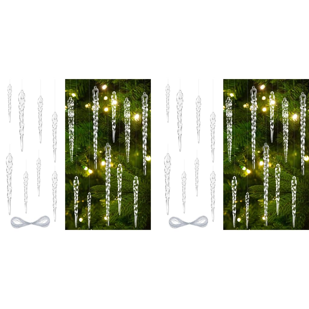 ZIBUYU Christmas Tree Decoration Items 24PCS with Spiral Icicle Design | Transparent Acrylic Ornaments