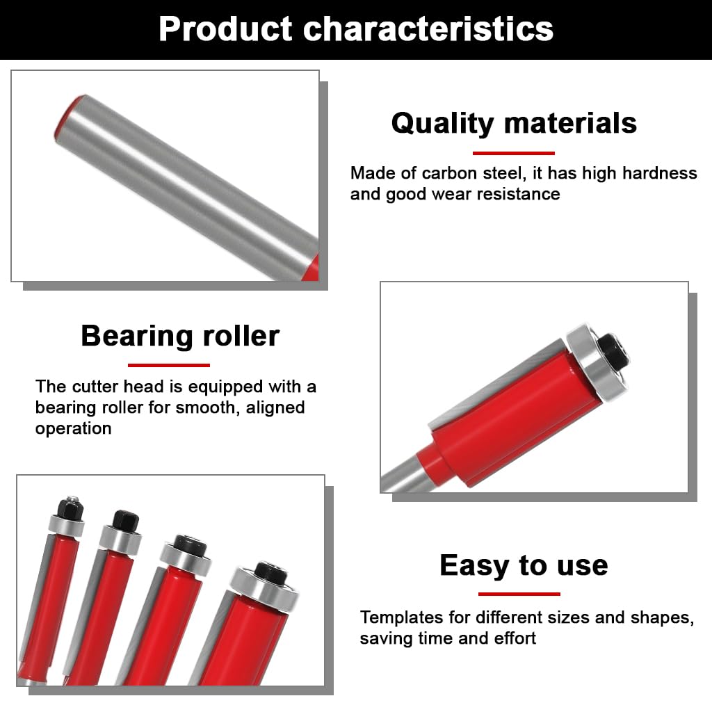 Serplex Flush Trim Router Bit Set for Woodworking with 12 pcs 1/4 in Shanks | Hard Alloy Cutter