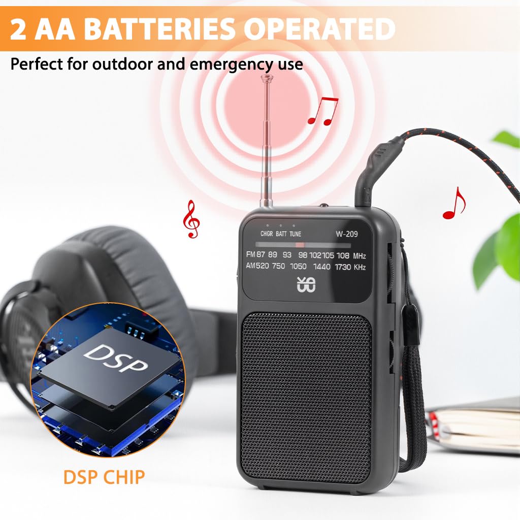 ZORBES Pocket Radio for Camping with AM FM Bands & Flashlight | USB Rechargeable and 3.5mm Jack