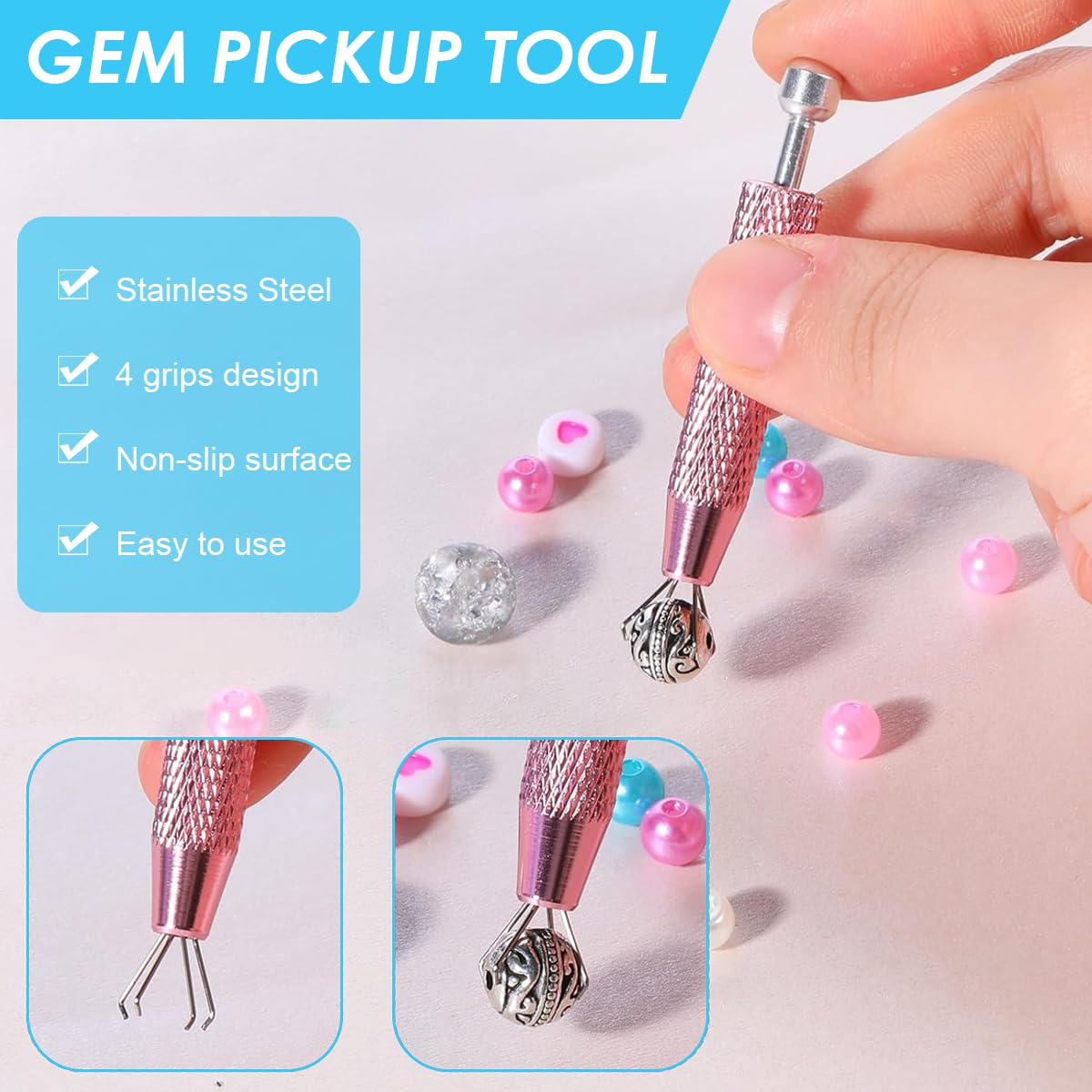 SANNIDHI Piercing Ball Grabber Tool Set for Jewelry and Craft Use with 4 Claw Holder | Blue and Pink 2Pcs