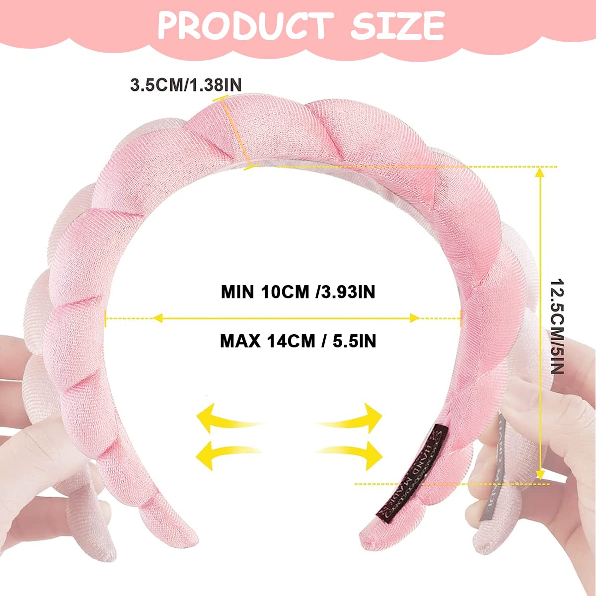 MAYCREATE Spa Headband for Makeup and Face Washing featuring Soft Sponge Clouds Design | 2PCS Pink Set