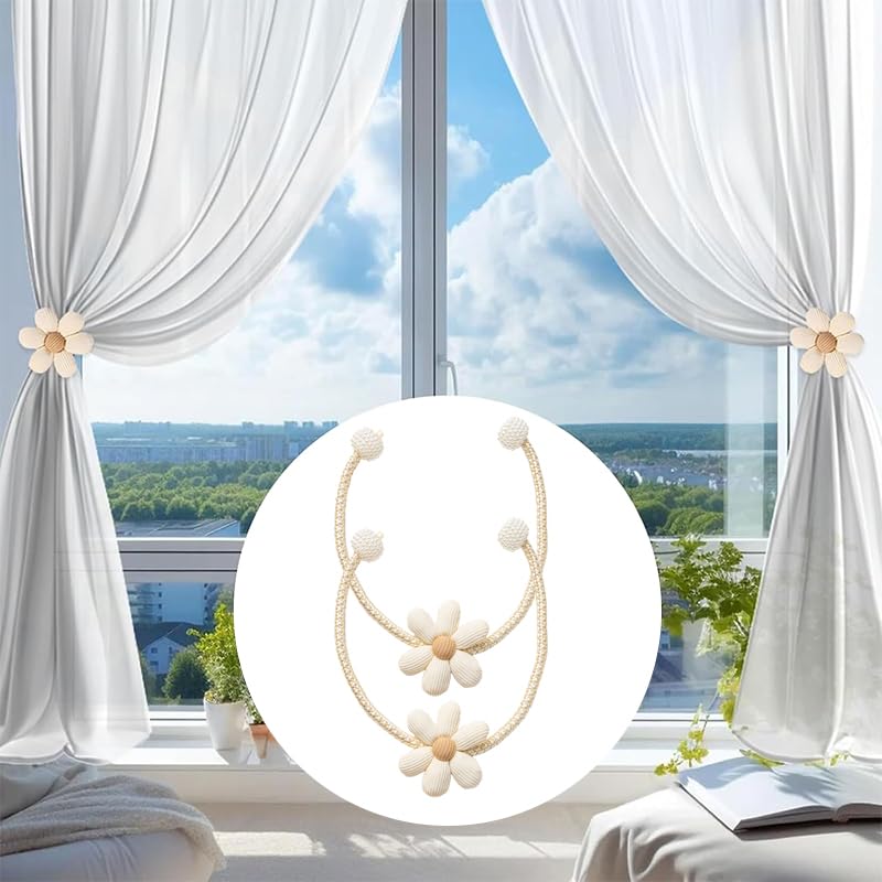 HASTHIP® 4PCS Curtain Ties Flower Buckles Clips Cute Decorative Rope for Bedroom Window Treatment