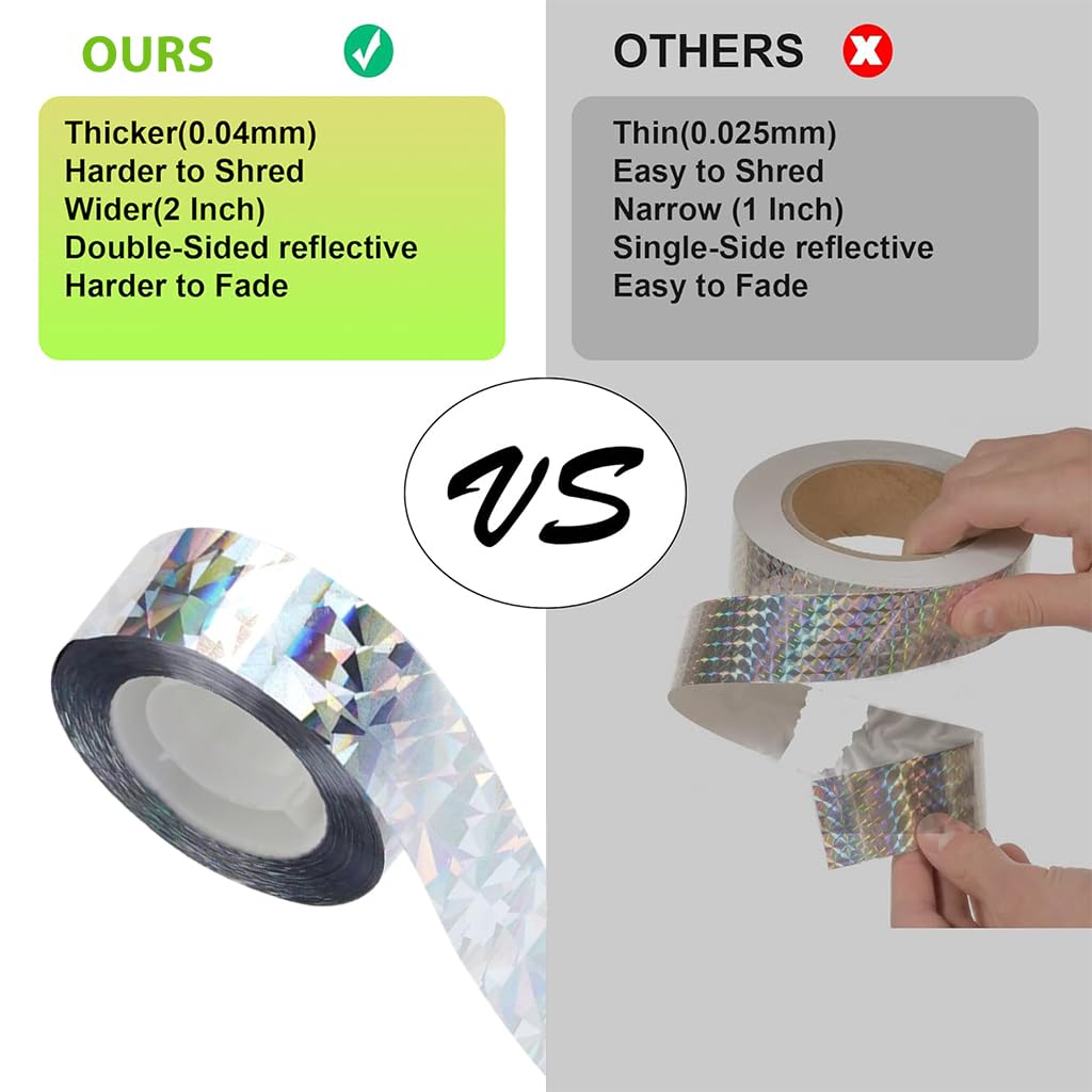 Supvox Bird Scare Tape for Gardens and Balconies with Reflective Surface 2.5cm×80m | Eco Bird Repellent Rolls