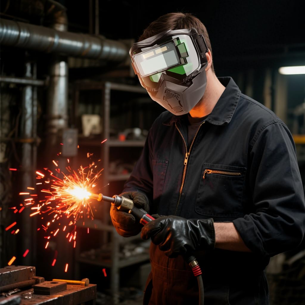 Serplex Welding Helmet for Arc Protection with Auto-Darkening Goggles and 10 Lenses | Lightweight PP Face Mask with Adjustable Strap