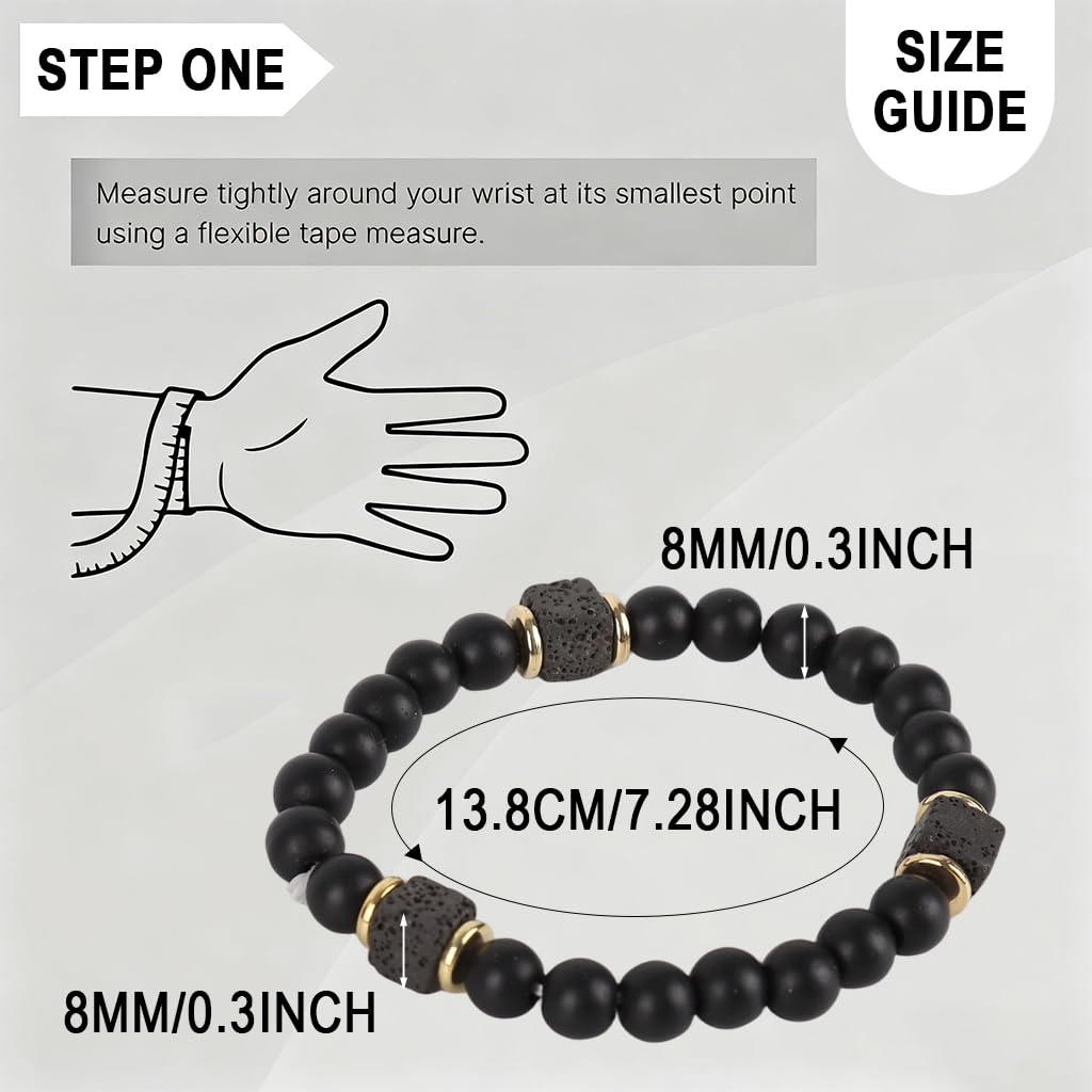 GUSTAVE Black Natural Stone Beaded Bracelet for Everyday Wear with Lava Stone Accents | Stretchy Comfort Fit and Stylish Healing Accessory