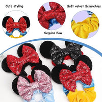 PALAY® 4 Pack Mickey Mouse Hair Scrunchies for Girls, Cute Sparkle Sequins Bow Scrunchie Hair Elastic, Soft Velvet Hair Ties, Stylish Minnie Hair Accessories for Girls Kids Birthday, Party