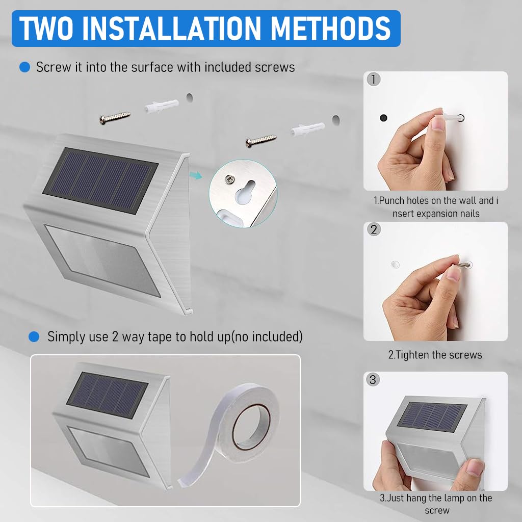 ELEPHANTBOAT Solar Stair Light for Outdoor Pathways with IP65 Waterproof Steel | 2 Pack 700mAh