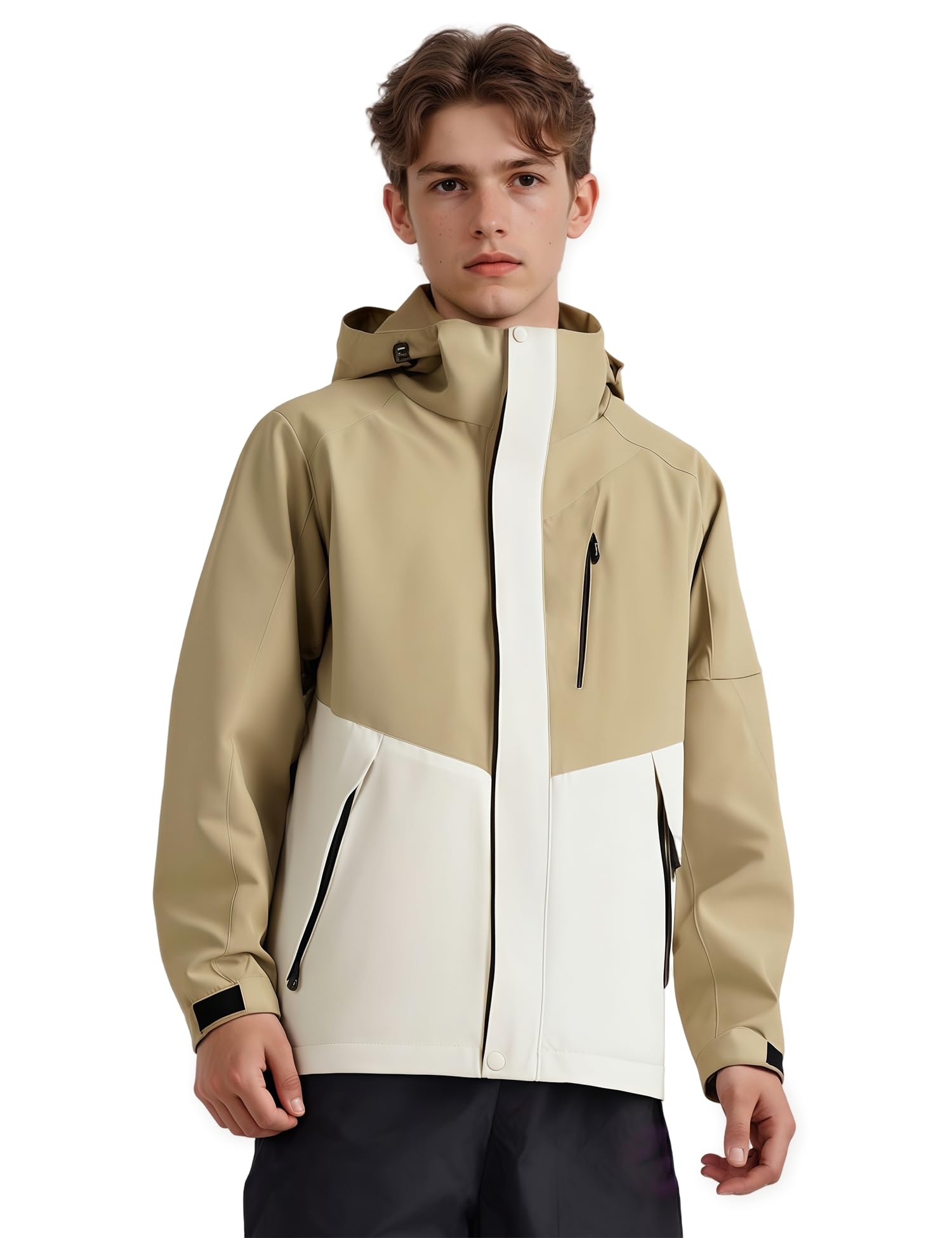 Venzina Men's Lightweight Jacket for Hiking and Cycling with Reflective Sleeves | Breathable Windbreaker and Water‑Repellent Light Khaki Coat